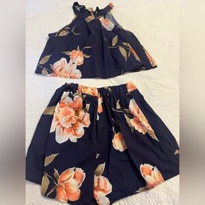 Floral Two-Piece Set in Navy and Peach